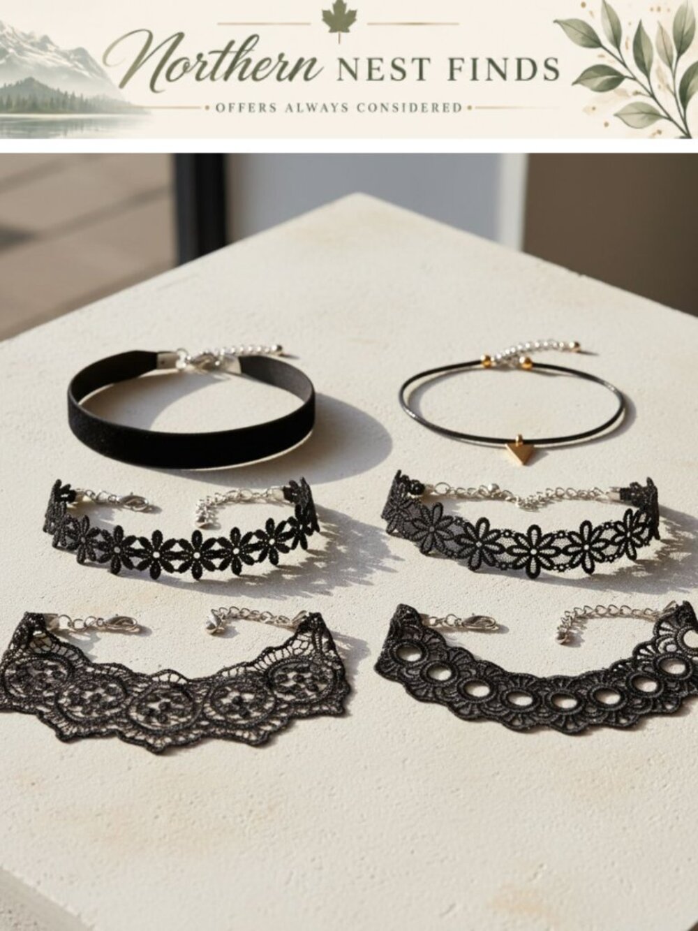6 Pc Choker Necklace Set Velvet Lace Gothic Women Adjustable 30cm